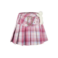 13De Marzo Low Belt Plaid Skirt Pink