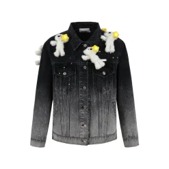 13De Marzo Luminous Star Bear Denim Jacket Black