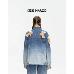 13De Marzo Luminous Star Bear Denim Jacket Blue