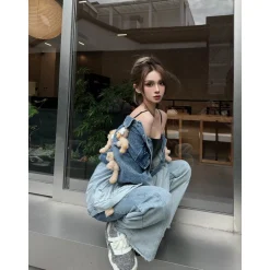 13De Marzo Luminous Star Bear Denim Jacket Blue