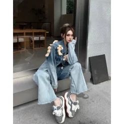 13De Marzo Luminous Star Bear Denim Jacket Blue