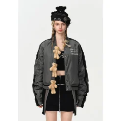13De Marzo Multi Bear Flight Suit Short Down Jacket Black