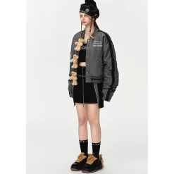 13De Marzo Multi Bear Flight Suit Short Down Jacket Black