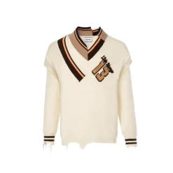 13De Marzo Offset Logo Broken Knit Sweater Beige