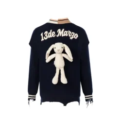 13De Marzo Offset Logo Broken Knit Sweater Navy