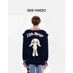 13De Marzo Offset Logo Broken Knit Sweater Navy