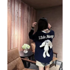 13De Marzo Offset Logo Broken Knit Sweater Navy