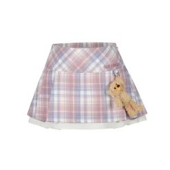 13De Marzo Plaid Low Waist Pleated Skirt Pink