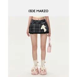 13De Marzo Plaid Low Waist Pleated Skirt Black