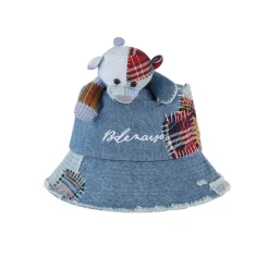 13De Marzo Plaid Patch Denim Bucket Hat Blue