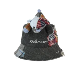 13De Marzo Plaid Patch Denim Bucket Hat Black