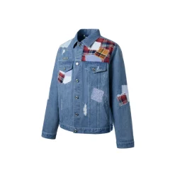 13De Marzo Plaid Patch Denim Jacket Blue