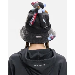 13De Marzo Plaid Patch Denim Bucket Hat Black