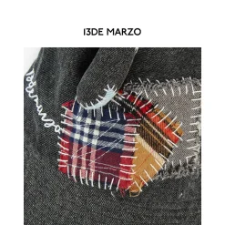 13De Marzo Plaid Patch Denim Bucket Hat Black