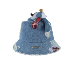 13De Marzo Plaid Patch Denim Bucket Hat Blue