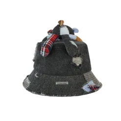 13De Marzo Plaid Patch Denim Bucket Hat Black