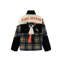 13De Marzo Plaid Patchwork Woolen Fleece Coat