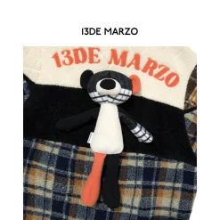 13De Marzo Plaid Patchwork Woolen Fleece Coat