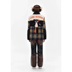 13De Marzo Plaid Patchwork Woolen Fleece Coat