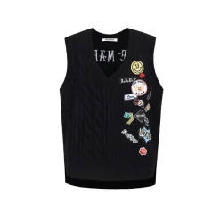 13De Marzo Plush Bear Badges Knit Vest Black