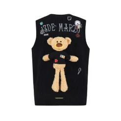 13De Marzo Plush Bear Badges Knit Vest Black
