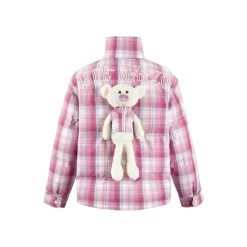 13De Marzo Plush Bear Classic Plaid Down Jacket Pink