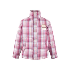 13De Marzo Plush Bear Classic Plaid Down Jacket Pink