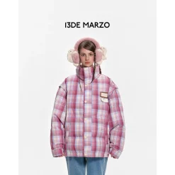 13De Marzo Plush Bear Classic Plaid Down Jacket Pink
