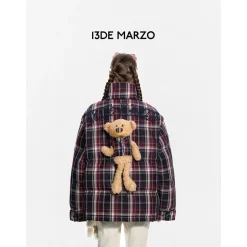 13De Marzo Plush Bear Classic Plaid Down Jacket Black