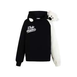 13De Marzo Plush Bear Color Blocked Raglan Hoodie Black