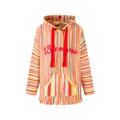 13De Marzo Plush Bear Color Striped Knit Hoodie Red