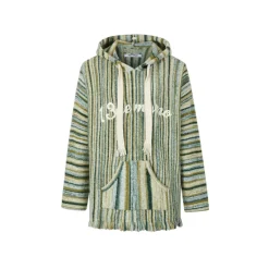 13De Marzo Plush Bear Color Striped Knit Hoodie Green