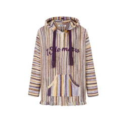 13De Marzo Plush Bear Color Striped Knit Hoodie Purple