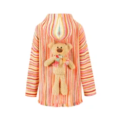 13De Marzo Plush Bear Color Striped Knit Hoodie Red