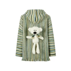 13De Marzo Plush Bear Color Striped Knit Hoodie Green