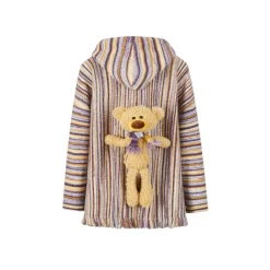 13De Marzo Plush Bear Color Striped Knit Hoodie Purple