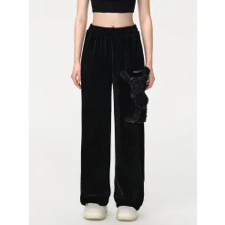 13De Marzo Plush Bear Corduroy Sweat Pants Black