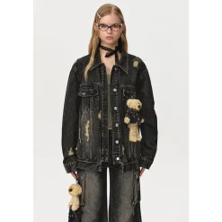 13De Marzo Plush Bear Denim Doozoo Jacket Black