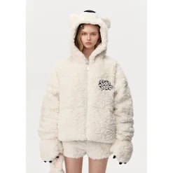 13De Marzo Plush Bear Detachable Fuzzy Down Jacket White