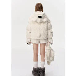 13De Marzo Plush Bear Detachable Fuzzy Down Jacket White