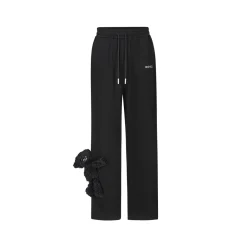 13De Marzo Plush Bear Drawstring Casual Pants Black