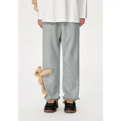 13De Marzo Plush Bear Drawstring Casual Pants Gray