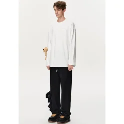 13De Marzo Plush Bear Drawstring Casual Pants Black
