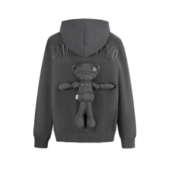 13De Marzo Plush Bear Embossed Hoodie Dark Grey