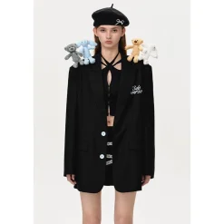 13De Marzo Plush Bear Friends Suit Jacket Black