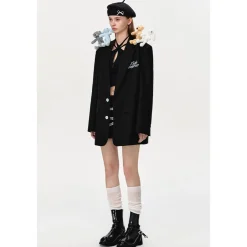 13De Marzo Plush Bear Friends Suit Jacket Black