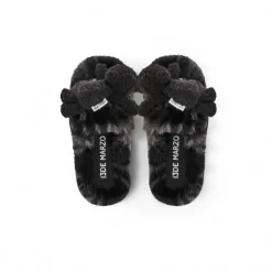 13De Marzo Plush Bear Furry Slipper Black