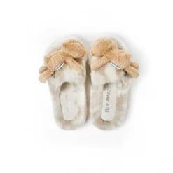 13De Marzo Plush Bear Furry Slipper Khaki