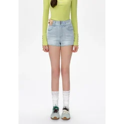 13De Marzo Plush Bear High Waist Denim Shorts Light Blue