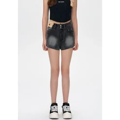 13De Marzo Plush Bear High Waist Denim Shorts Gray